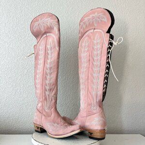 Lane LEXINGTON Over the Knee Womens Cowboy Boots 8 Pink Western Cowgirl Lace Up
